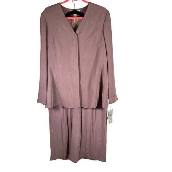 Amanda Smith Vintage Pure Silk Pant Suit Set Size 16 Zen Minimalism Mauve New - Picture 1 of 16